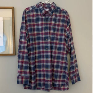 Southern Tide Blue Purple White Plaid button Down Flannel Classic Fit size Large